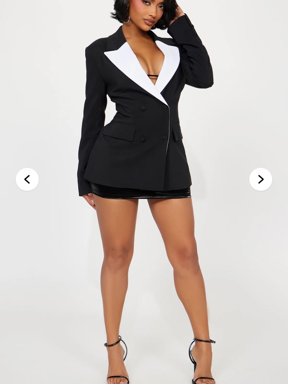 Women's Black Blazer with White Lapel - Tailored Double-Breasted Jacket